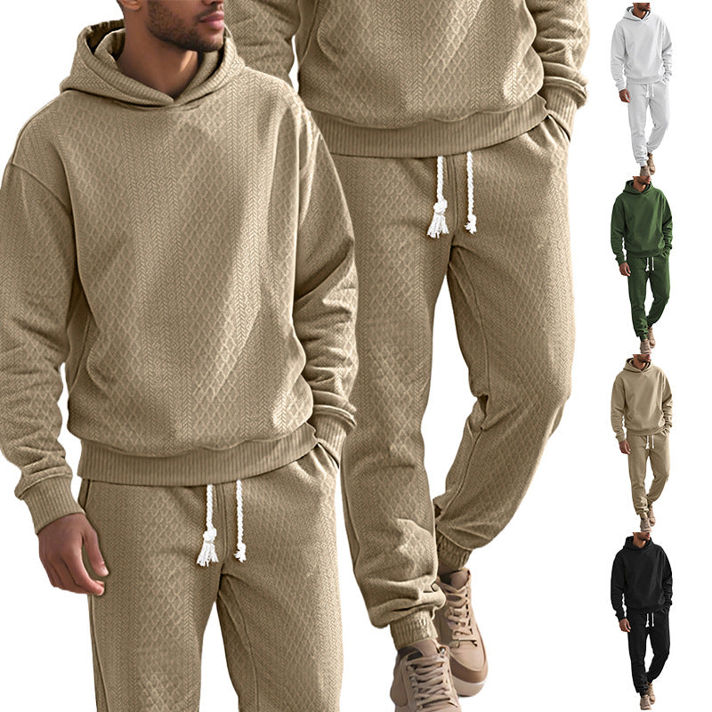 Herren nan strukturierter Velours-Jogginganzug mit Kapuzenpullover und Kordelzughose Drune