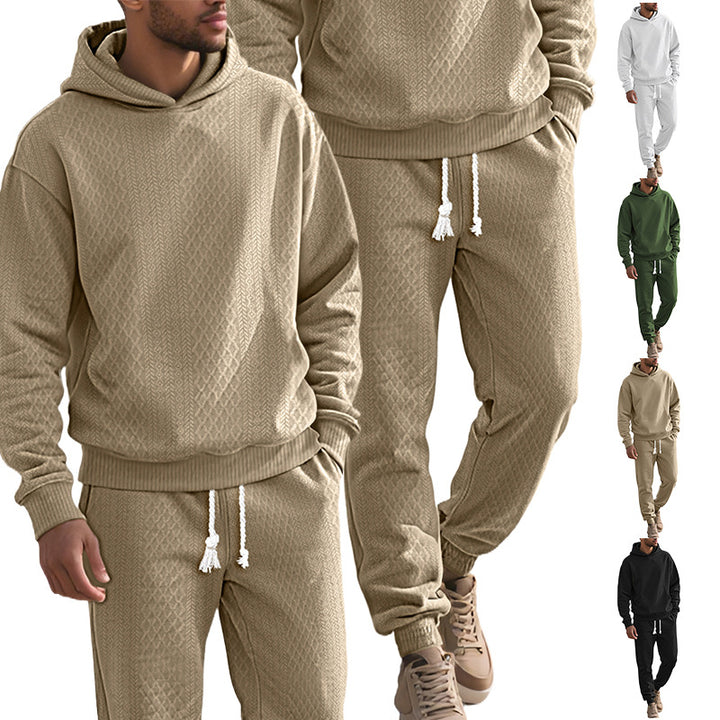 Herren nan strukturierter Velours-Jogginganzug mit Kapuzenpullover und Kordelzughose Drune