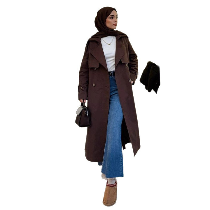 Damen modischer Trenchcoat mit Gürtel und voluminösen Ärmeln Drune