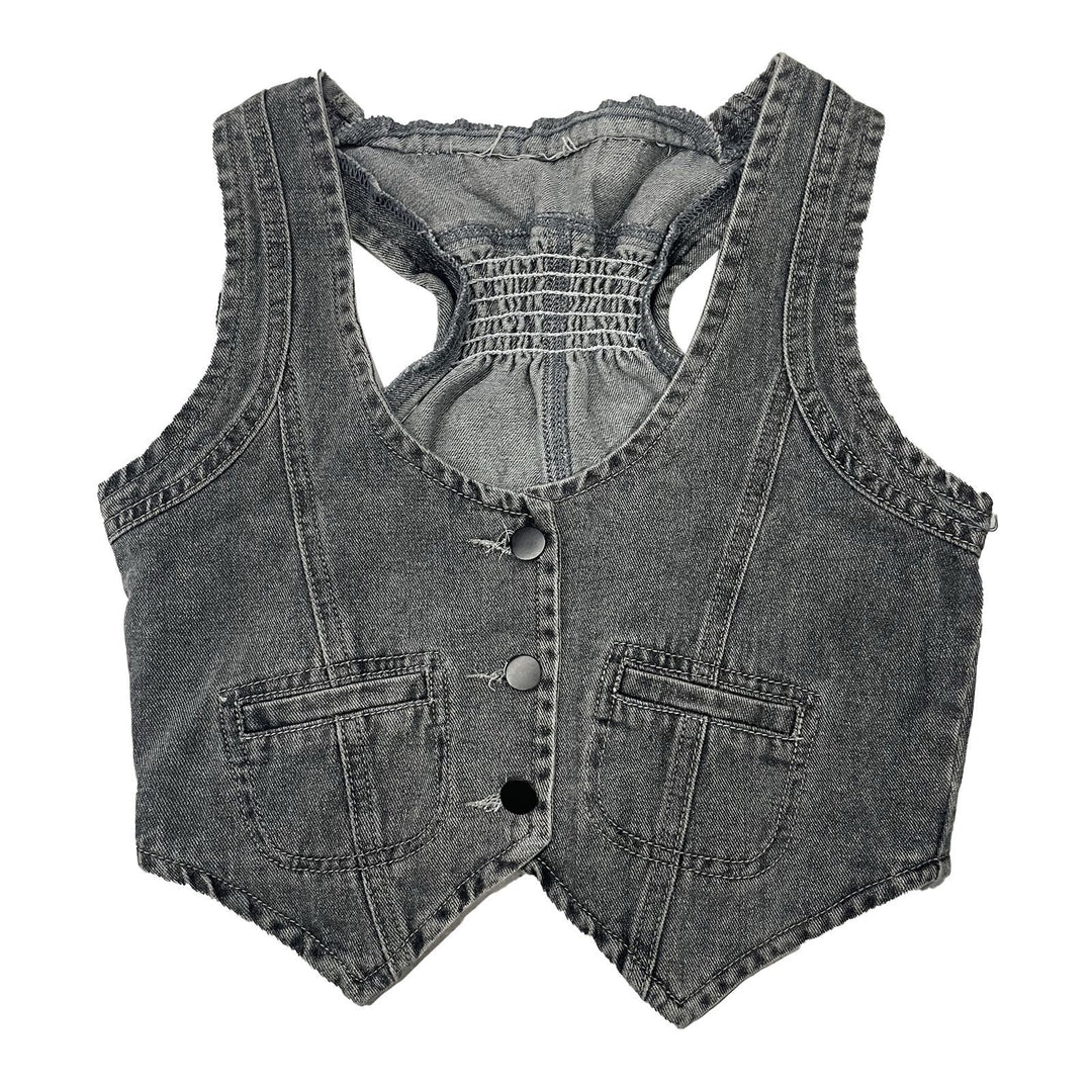 Damen Denim-Weste mit modernem V-Ausschnitt und praktischen Taschen Drune