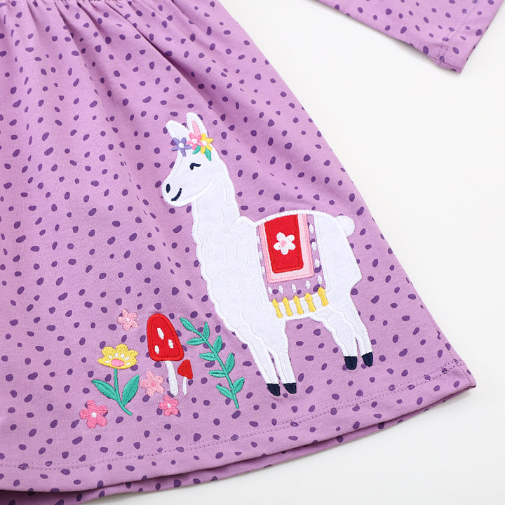 Mädchen Freizeitkleid mit süßer Lama-Applikation Drune