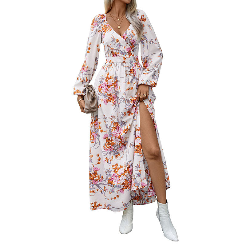 Damen Maxikleid mit floralem Design und schickem Schlitz Drune