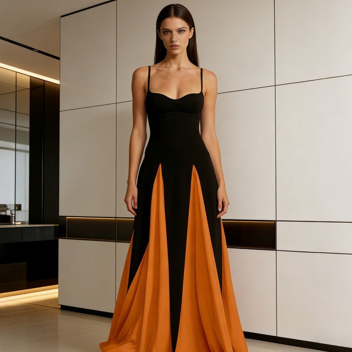 Damen Elegantes Abendkleid mit asymmetrischem Rock und zarten Trägern Drune