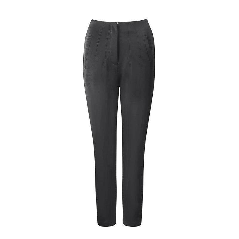 Damen elegante Anzughose mit hohen Bund und schmalem Bein Drune