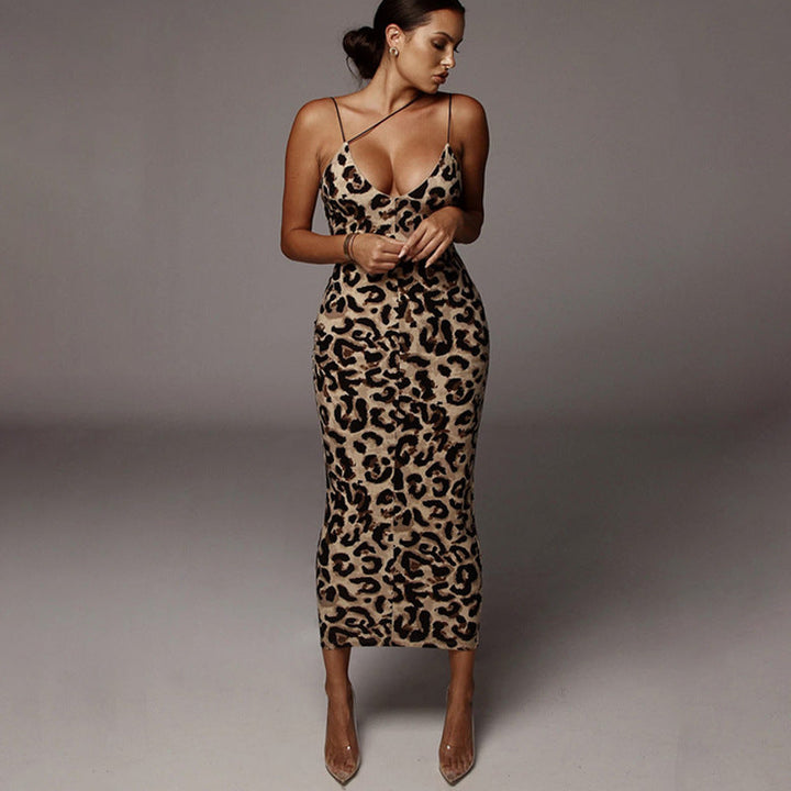 Damen Figurbetontes Kleid mit aufregendem Leopardenmuster Drune