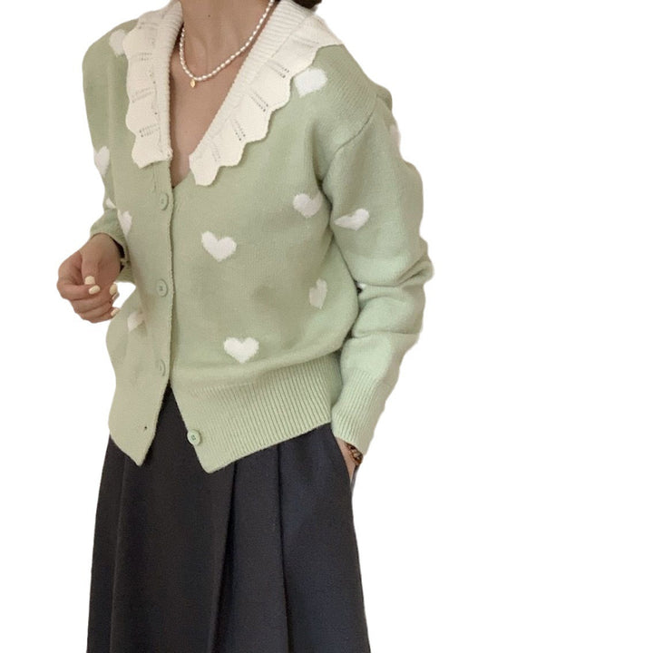 Damen Strickjacke mit Herzmuster und klassischem Kragen Drune