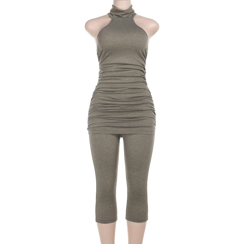 Damen yoga t-shirt und dreiviertel leggings Set Drune