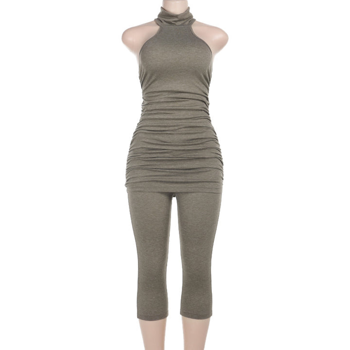 Damen yoga t-shirt und dreiviertel leggings Set Drune