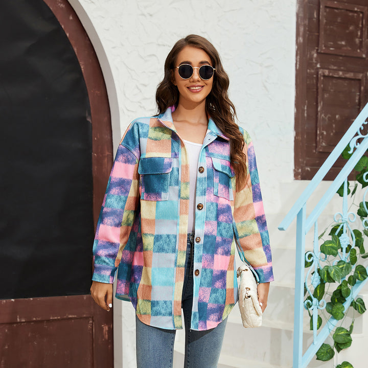 Damen Karierte Flanelljacke mit praktischen Taschen und oversize Schnitt Drune