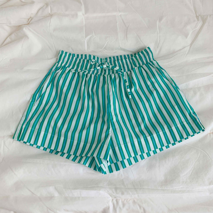 Damen bequeme Freizeit-Shorts mit farbenfrohem Streifenmuster und elastischem Bund Drune