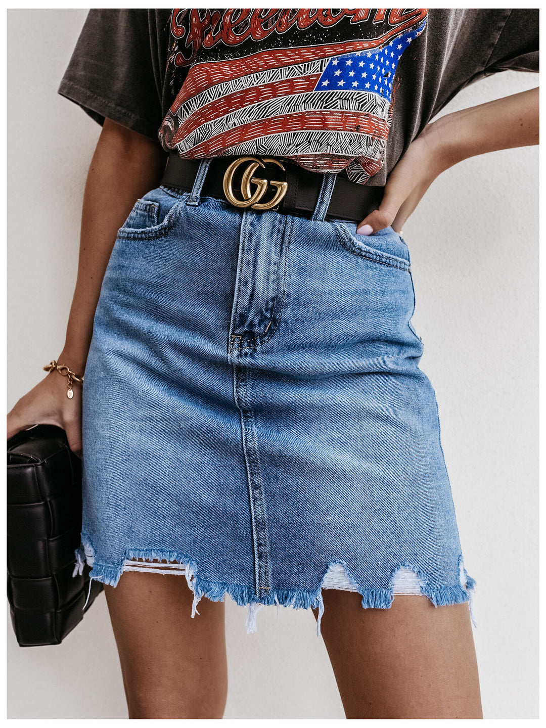 Damen Denim Miniröcke im Vintage-Stil mit fransigem Saum Drune