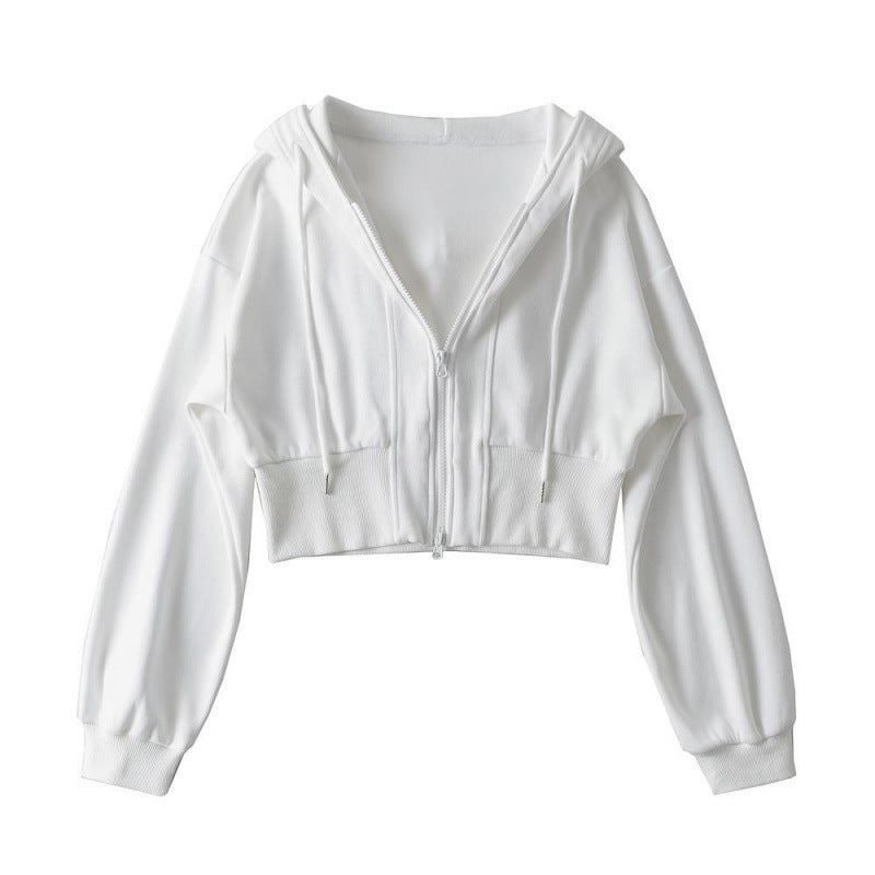 Damen cropped Kapuzenjacke mit Reißverschluss und elastischen Bündchen Drune