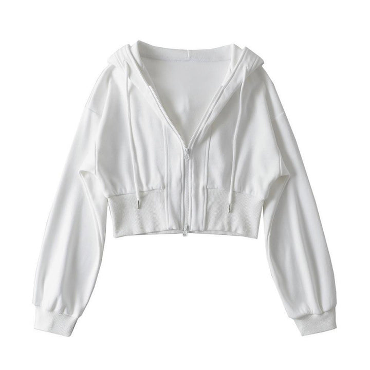 Damen cropped Kapuzenjacke mit Reißverschluss und elastischen Bündchen Drune