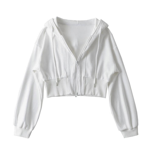 Damen cropped Kapuzenjacke mit Reißverschluss und elastischen Bündchen Drune