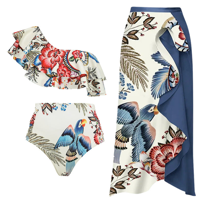 Damen Badeanzug-Set mit floralen Rüschen und taillierter Shorts Drune