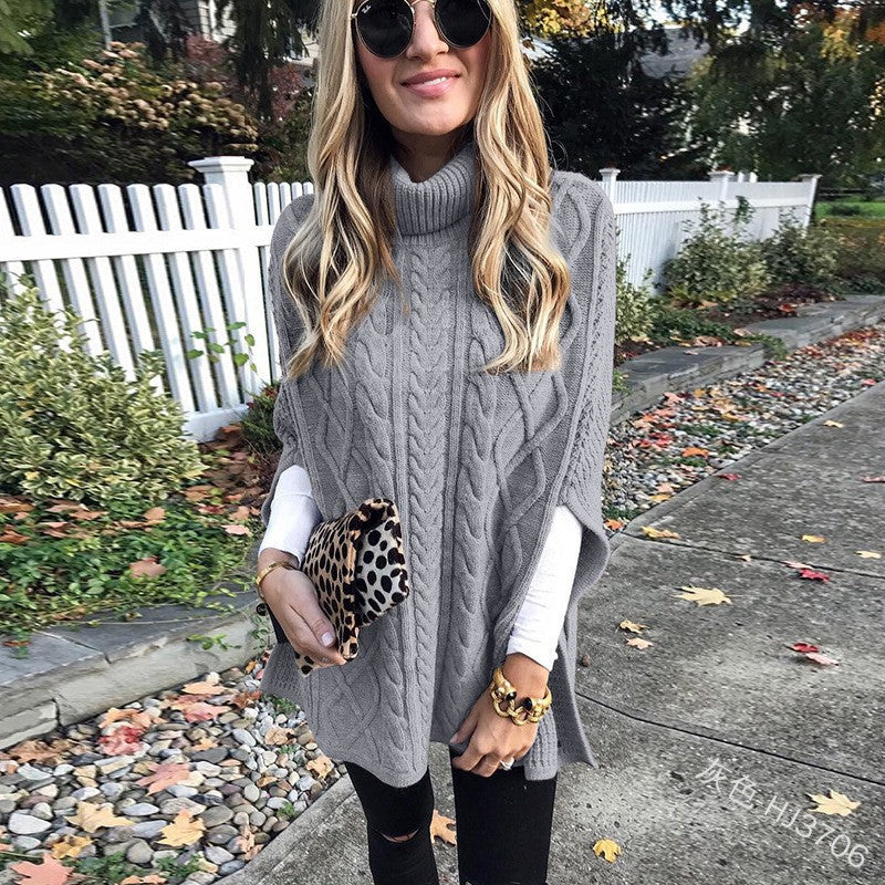 Damen Strickponcho mit hohem Kragen und strukturiertem Kabelmuster Drune