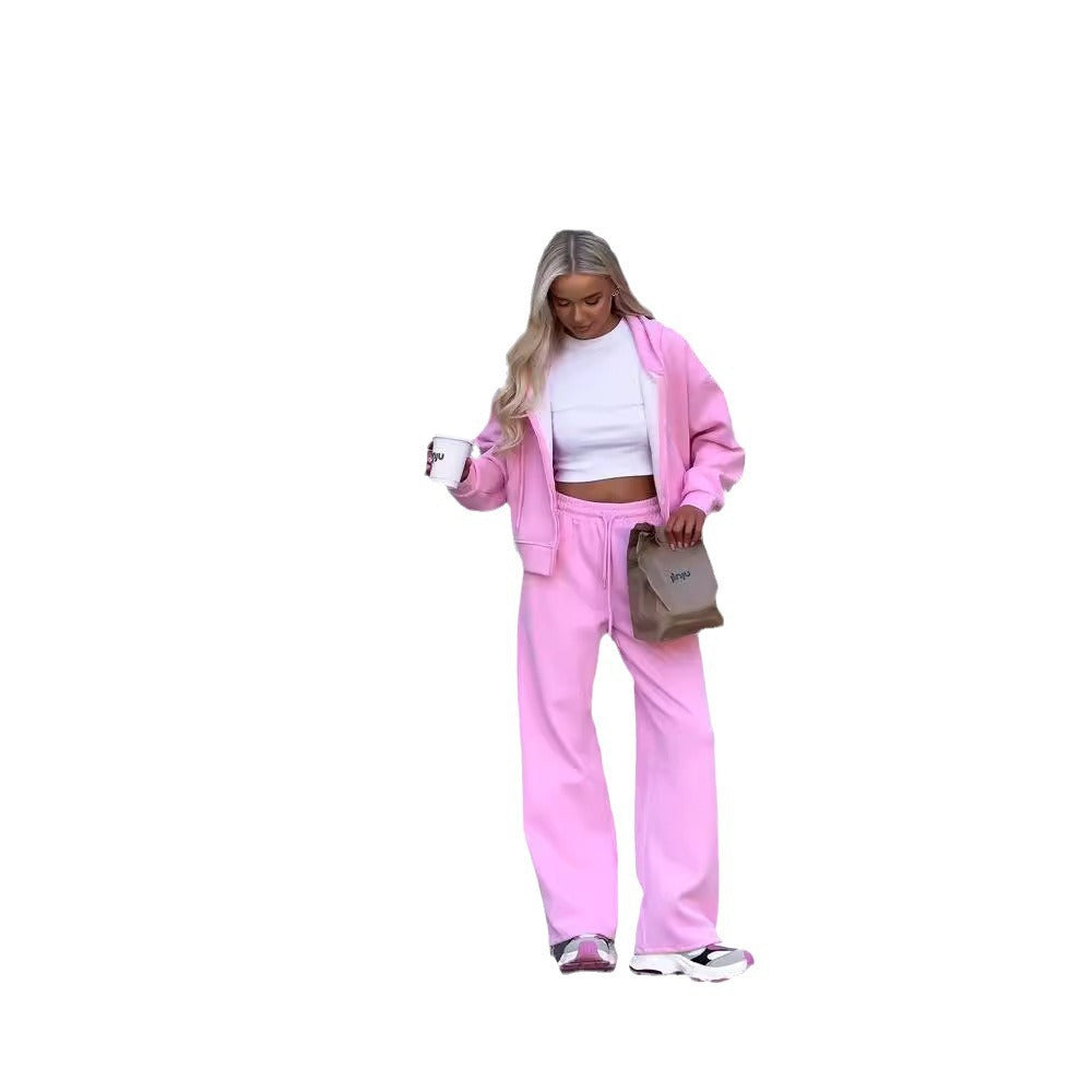 Damen nan cropped Kapuzenjacke mit durchgehendem Reißverschluss und taillenhoher Jogginghose Set Drune