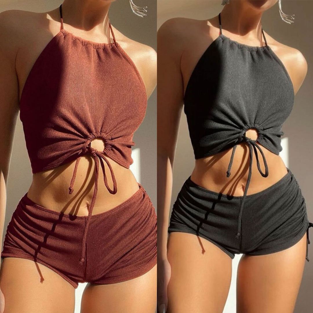 Damen Sportlicher Bikiniset mit raffiniertem Wickeldesign und verstellbaren Trägern Drune
