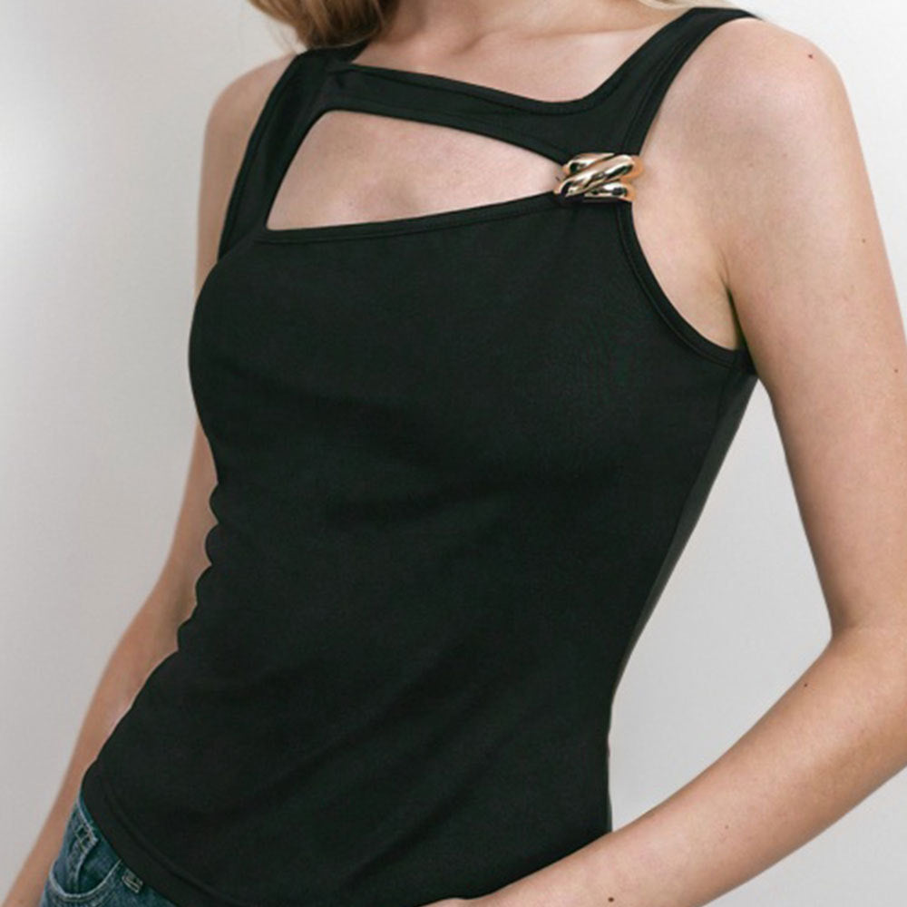 Damen Premium Bodycon Top mit asymmetrischem Ausschnitt und elegantem Detail Drune