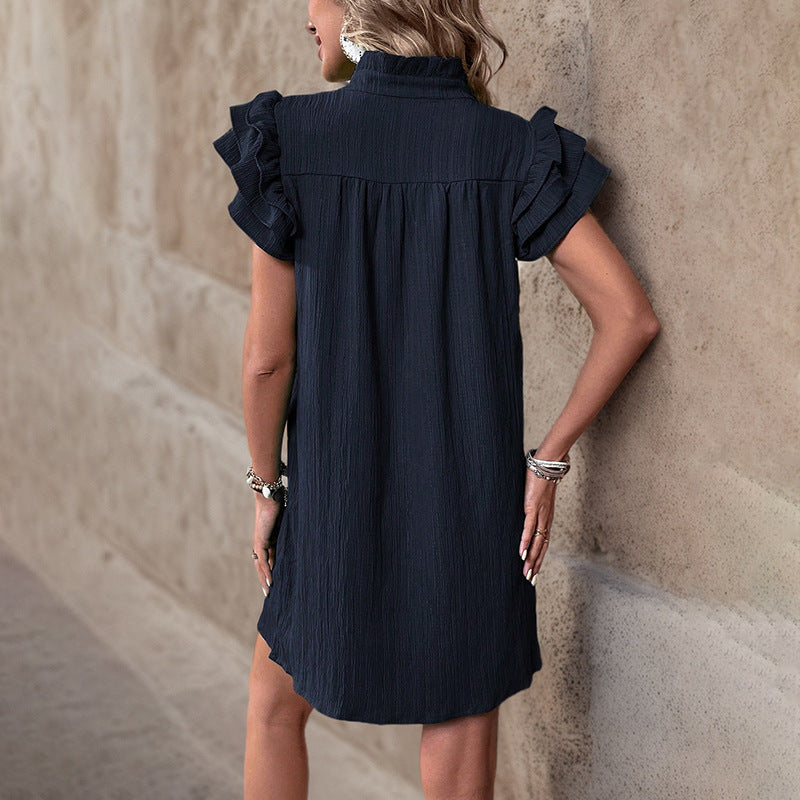 Damen Freizeitkleid mit Rüschendetails und elegantem V-Ausschnitt Drune