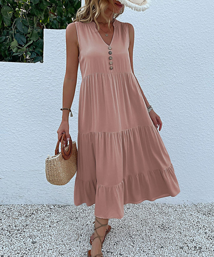 Damen luftiges Maxikleid mit Knopfdetails und Rüschensaum Drune