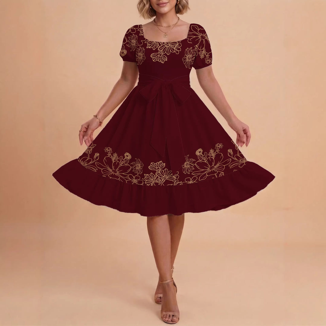 Damen A-Linien-Kleid mit floralen Motiven und taillierbarem Gürtel Drune