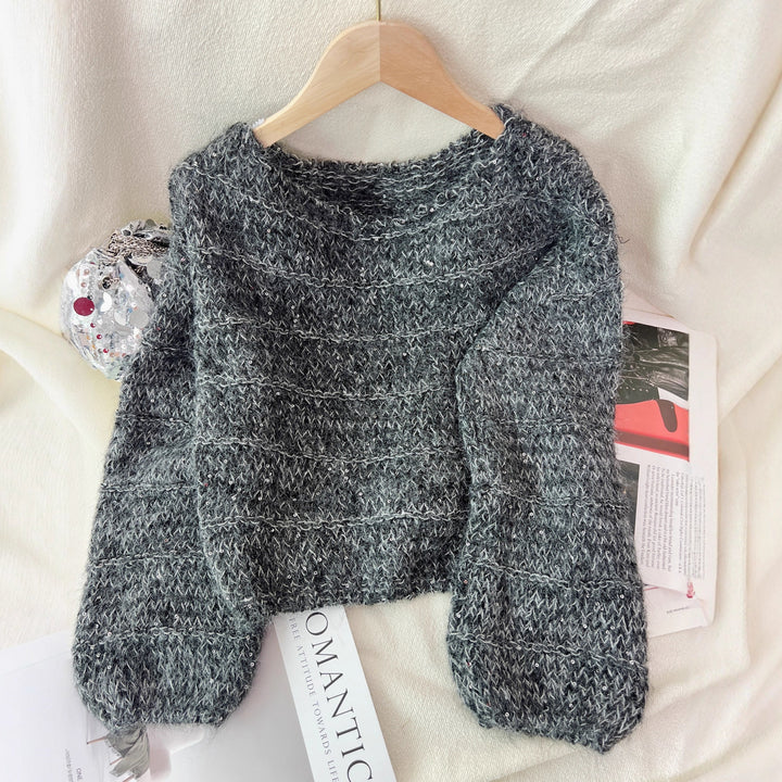 Damen modischer Grobstrickpullover mit lässigem Schnitt und Ballonärmeln Drune