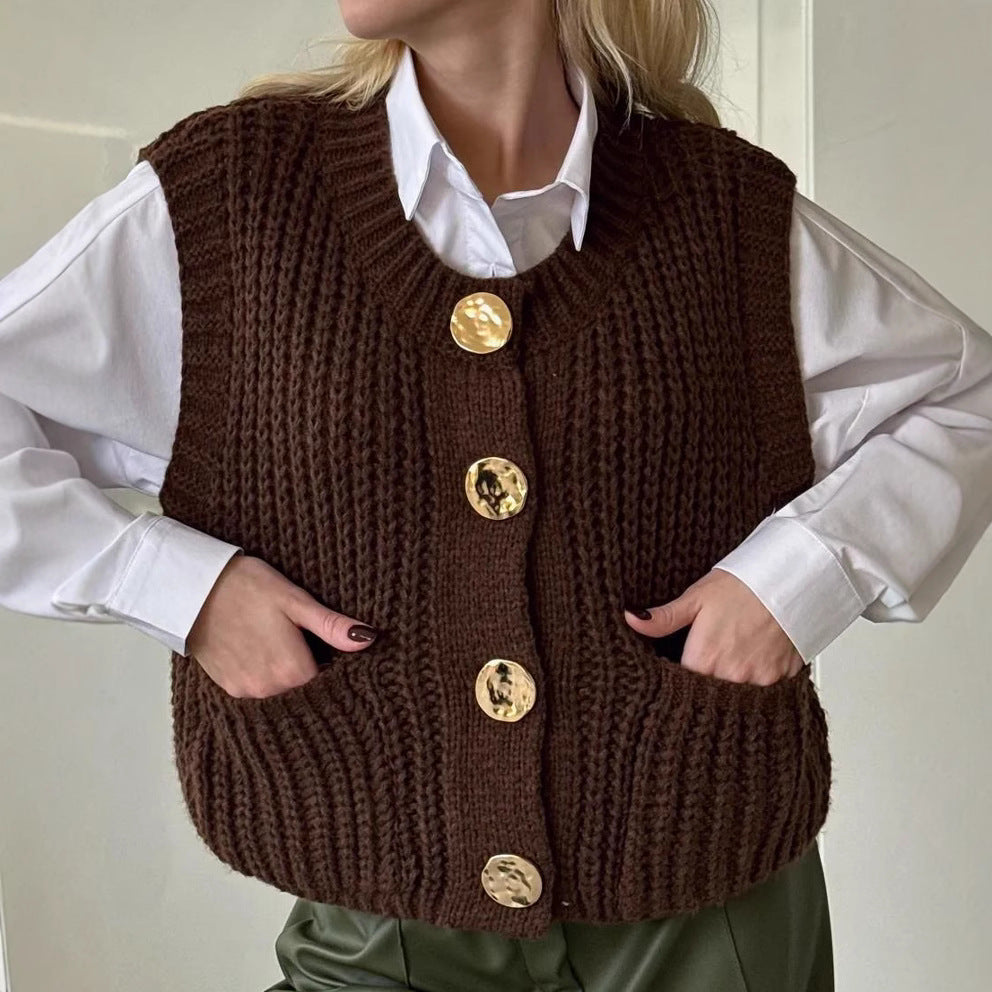 Damen Strickweste mit Knopfdetaillierung und praktischen Taschen Drune