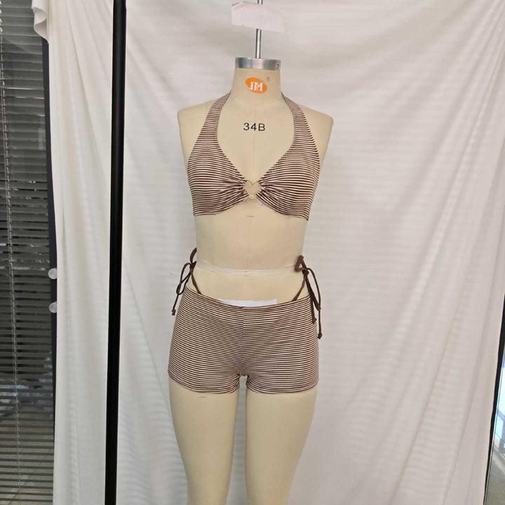 Damen Trendiger Bikini mit asymmetrischen Schnürungen Drune