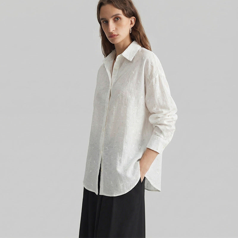Damen elegante Lockere Bluse mit feinen Stickdetails Drune