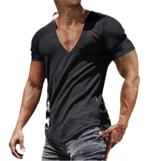 Herren V-Ausschnitt T-Shirt mit strukturierter Oberfläche Drune