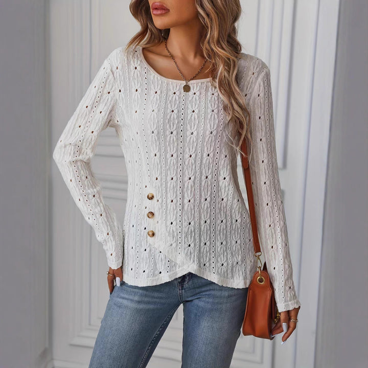 Damen Langarmshirt mit dekorativen Knöpfen und Struktur Drune