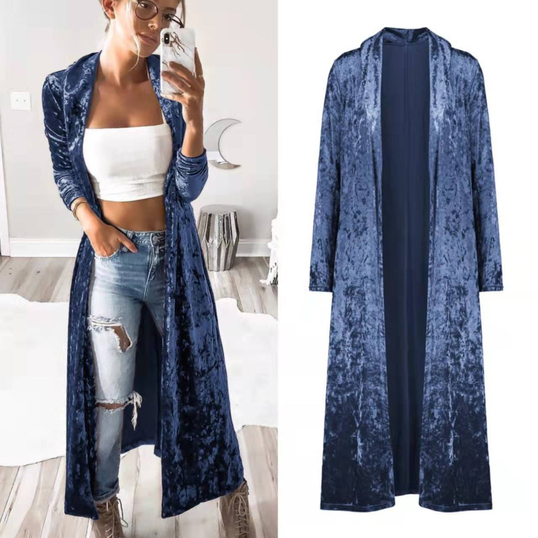 Damen eleganter Samt-Cardigan mit offenen Front und lässigem Schnitt Drune