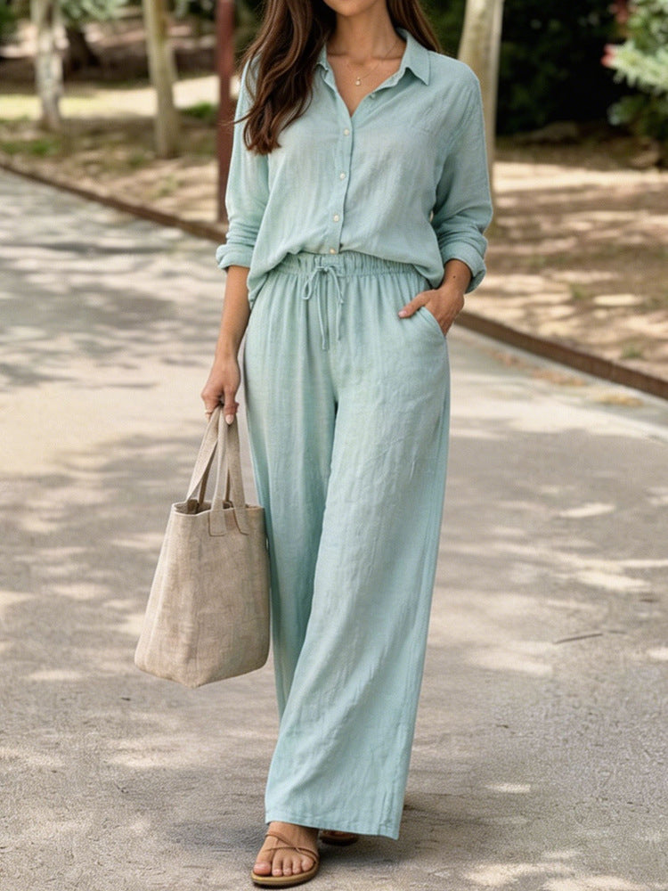 Damen Leichte und bequeme Sommerbluse mit weiten Hosen Drune
