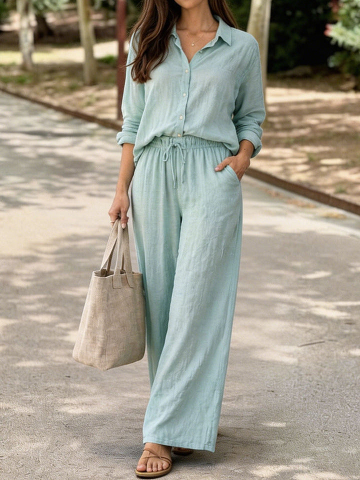 Damen Leichte und bequeme Sommerbluse mit weiten Hosen Drune