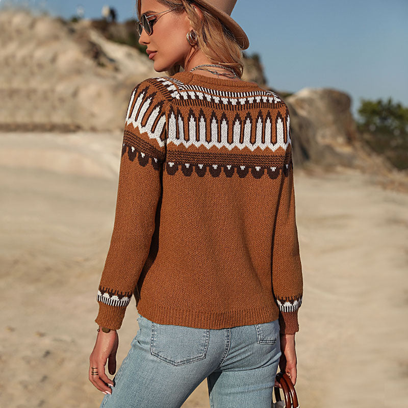 Damen modischer Strickpullover mit detailliertem Muster und lockerer Passform Drune