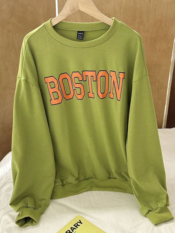 Damen lässiger Sweatshirt mit auffälligem Schriftzug Drune