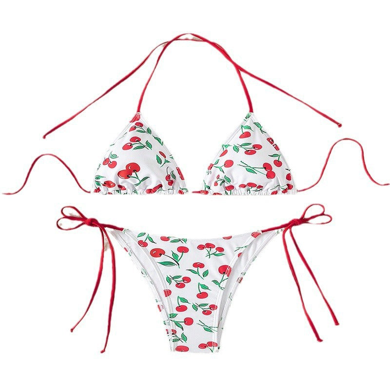 Damen Triangel-Bikini mit fruchtigem Muster und verstellbaren Schnürbändern Drune