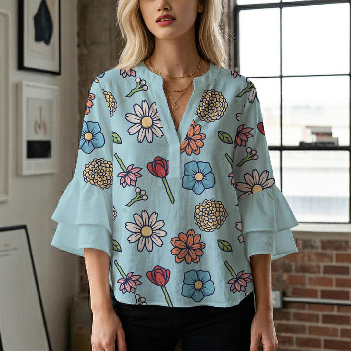 Damen kunstvolles Oberteil mit Rüschensleeves Drune