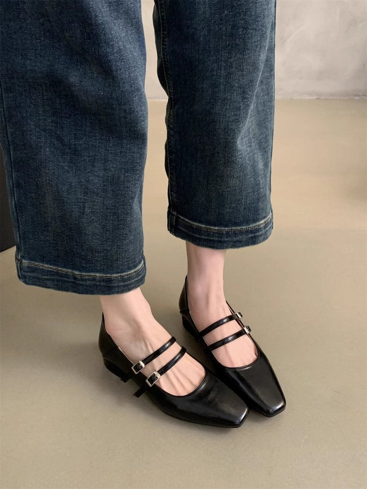 Damen elegante Mary Jane Ballerinas mit modischem Doppelriemen und komfortablem Fußbett Drune