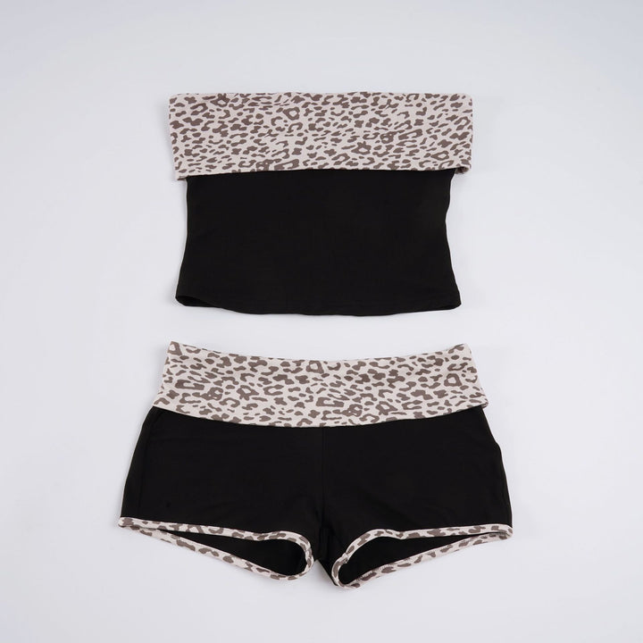 Damen Bandeau-Bikini-Set mit modischem Leopardenmuster und bequemen Shorts Drune