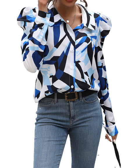 Damen Bluse mit Puffärmeln und floralem Design Drune