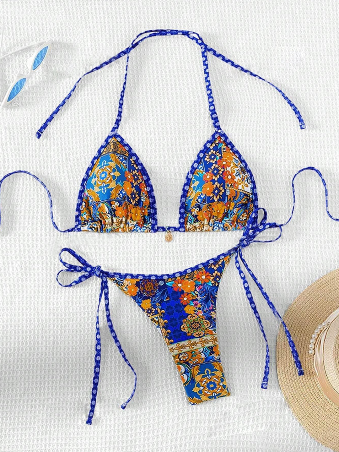 Damen Triangel-Bikini mit floralem Design und verstellbaren Bändern Drune