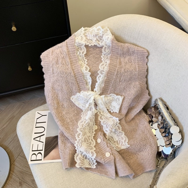 Damen Elegante Strickweste mit Rüschendetails Drune