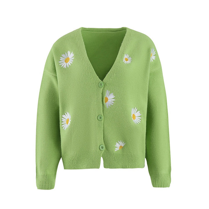 Damen Strickjacke mit floralem Muster und V-Ausschnitt Drune