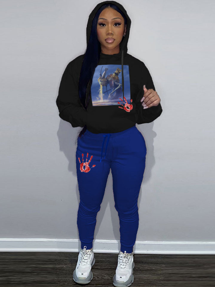 Damen Hoodie und Jogginghose Set mit kreativem Grafikdesign Drune