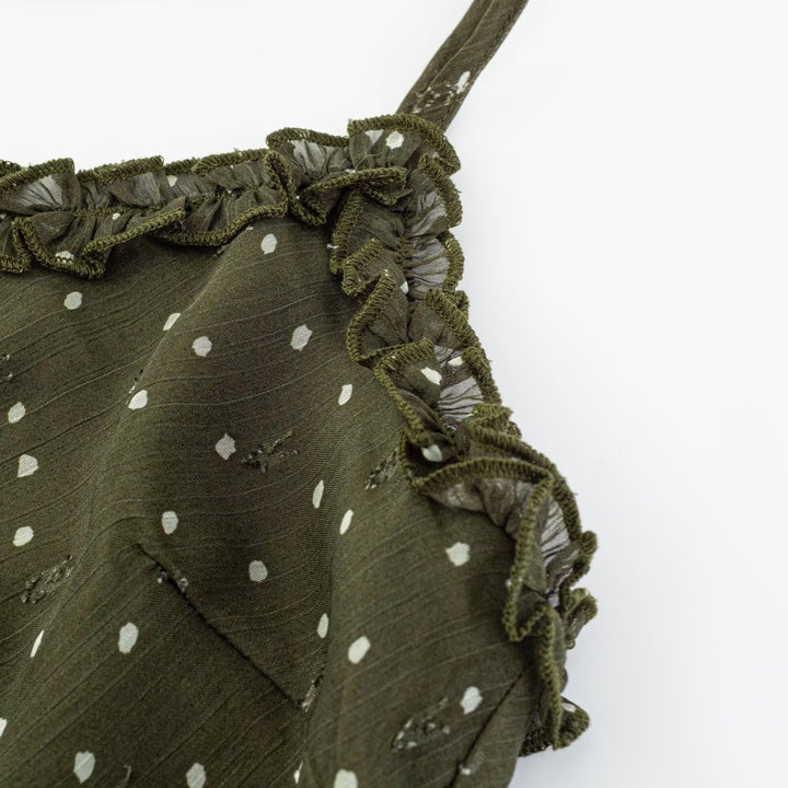 Damen Maxikleid mit zarten Spaghettiträgern und Punktmuster Drune