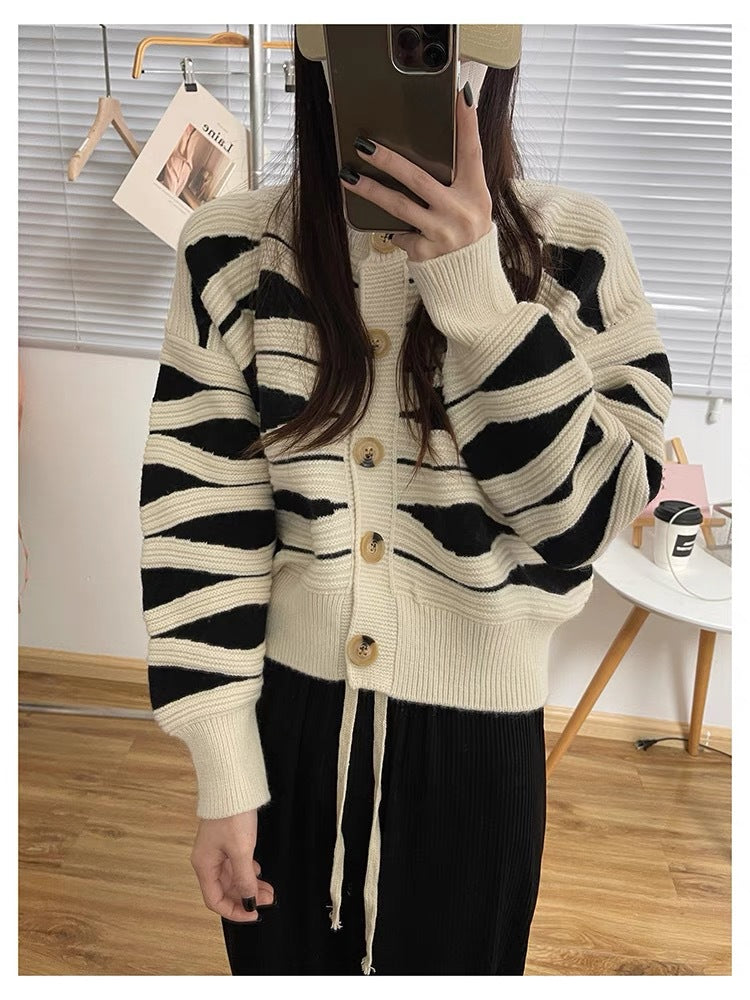 Damen lockerer Strickblazer mit grobem Muster und Knopfverschluss Drune