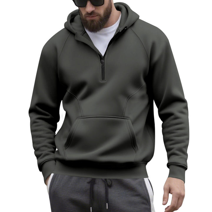 Herren nan Halbzip-Kapuzenpullover im minimalistischen Softshell-Look mit Kängurutasche und Raglanärmeln Drune