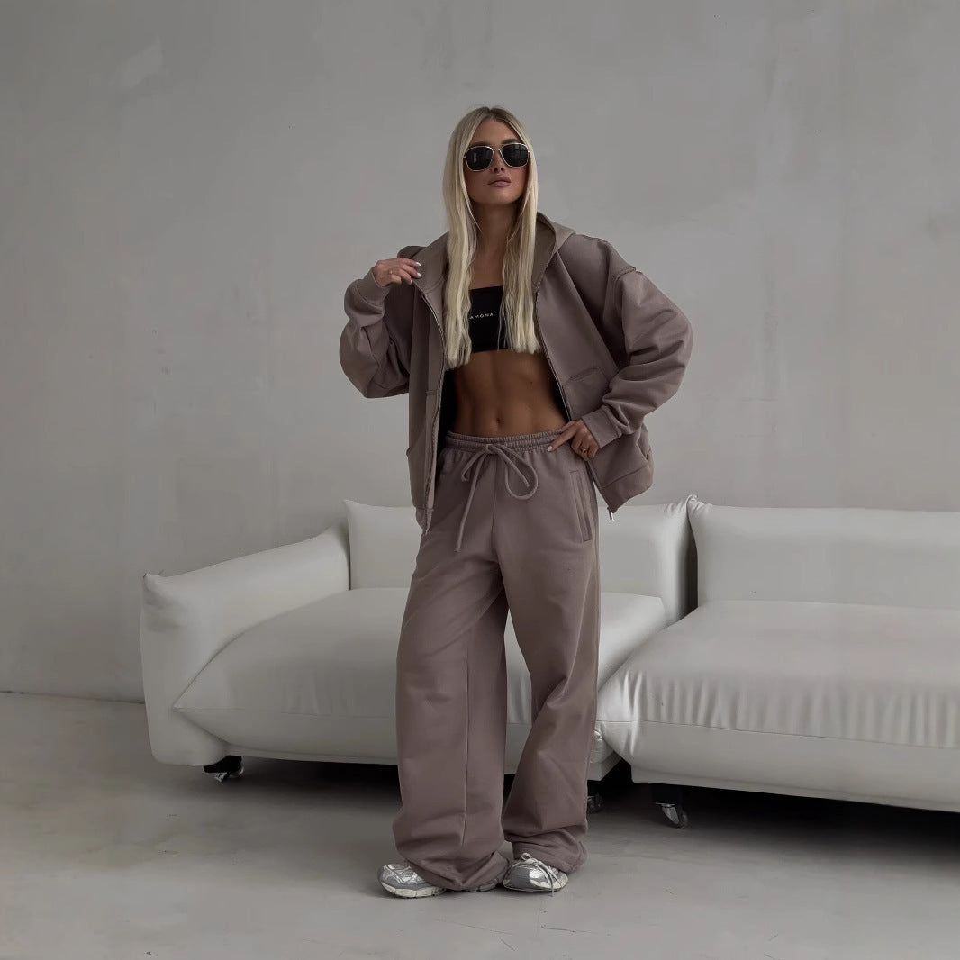 Damen modisches Oversized-Set mit lässigem Hoodie und weitem Hosenstil Drune